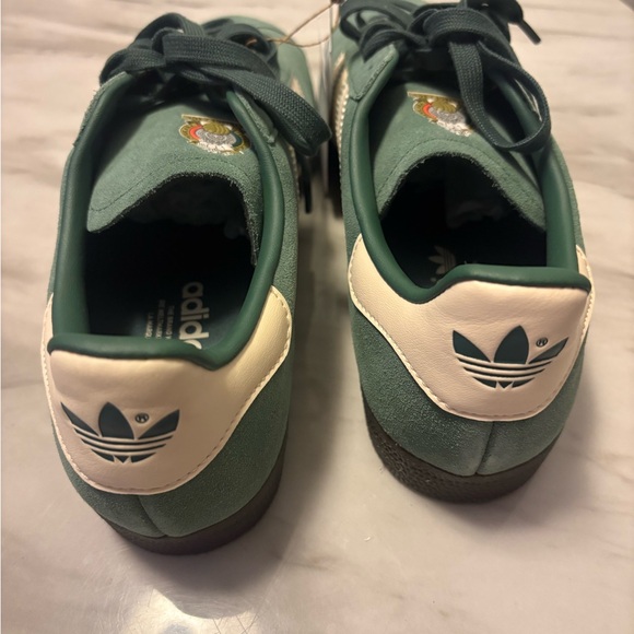 Green Suede Low-Top Sneakers with Cream Stripes - Picture 3 of 4